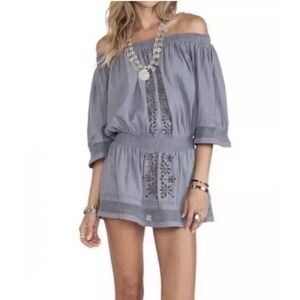 Boho Off‎ Shoulder Embroidered Mini Dress S Peasant Festival Chic Cotton Spring